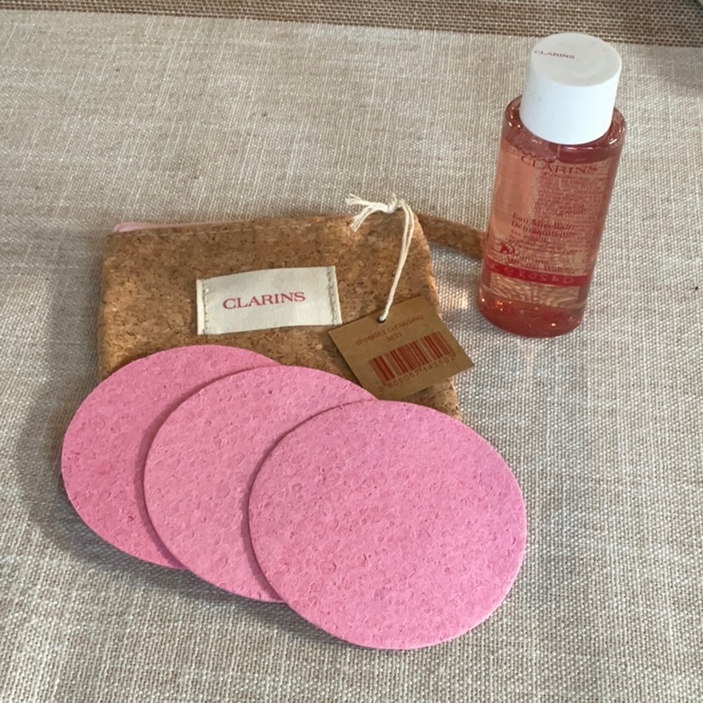 Clarins Cork Wristlet Pouch with Pink Facial Pads